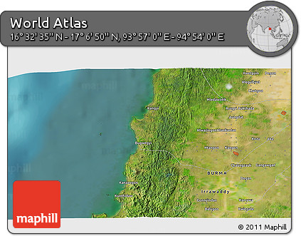 Satellite 3D Map of the Area around 16° 49' 43" N, 94° 25' 30" E
