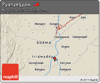 Shaded Relief 3D Map of Pyanyegyaw