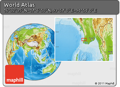 Physical Location Map of the Area around 16° 49' 43" N, 94° 25' 30" E