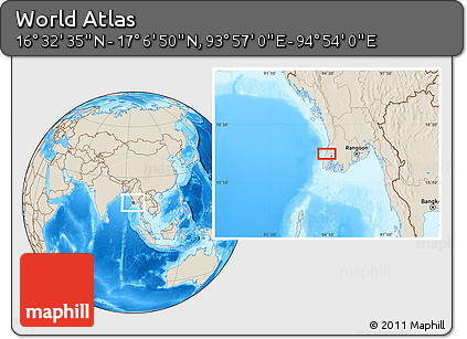 Shaded Relief Location Map of the Area around 16° 49' 43" N, 94° 25' 30" E