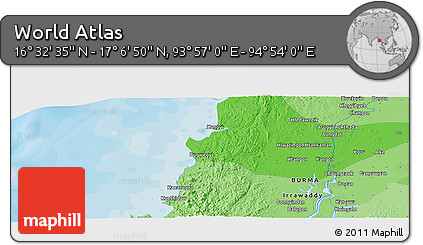 Political Panoramic Map of the Area around 16° 49' 43" N, 94° 25' 30" E