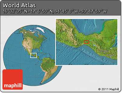 Satellite Location Map of the Area around 16° 49' 43" N, 94° 16' 30" W