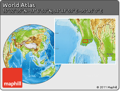 Physical Location Map of the Area around 16° 49' 43" N, 95° 16' 30" E