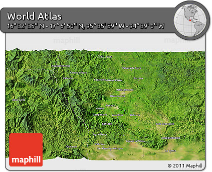 Satellite 3D Map of the Area around 16° 49' 43" N, 95° 7' 30" W
