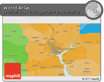 Political 3D Map of the Area around 16° 49' 43" N, 96° 7' 30" E