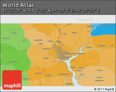 Political 3D Map of the Area around 16° 49' 43" N, 96° 7' 30" E