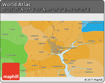 Political 3D Map of the Area around 16° 49' 43" N, 96° 7' 30" E