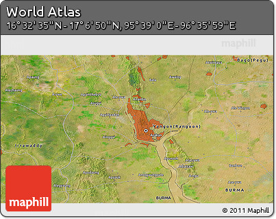 Satellite 3D Map of the Area around 16° 49' 43" N, 96° 7' 30" E