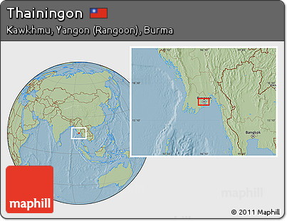 Savanna Style Location Map of Thainingon, hill shading