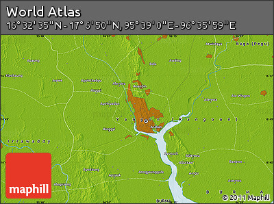 Physical Map of the Area around 16° 49' 43" N, 96° 7' 30" E