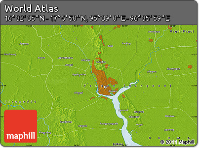 Physical Map of the Area around 16° 49' 43" N, 96° 7' 30" E