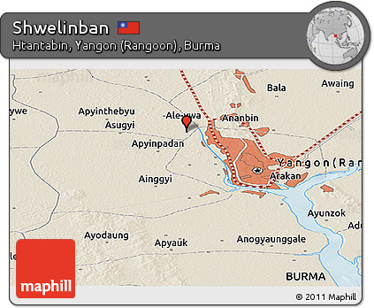 Shaded Relief Panoramic Map of Shwelinban