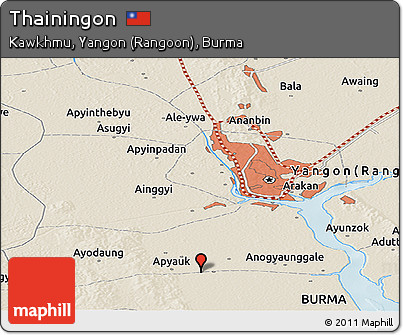 Shaded Relief Panoramic Map of Thainingon