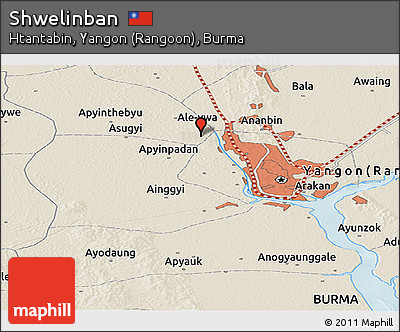 Shaded Relief Panoramic Map of Shwelinban
