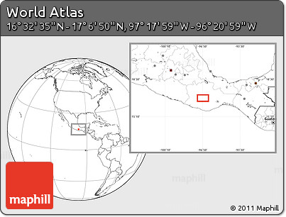 Blank Location Map of the Area around 16° 49' 43" N, 96° 49' 29" W