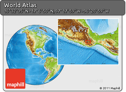 Physical Location Map of the Area around 16° 49' 43" N, 96° 49' 29" W