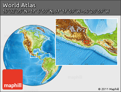 Physical Location Map of the Area around 16° 49' 43" N, 96° 49' 29" W