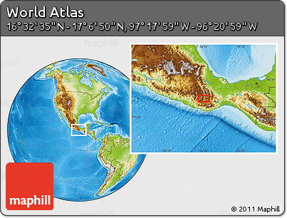 Physical Location Map of the Area around 16° 49' 43" N, 96° 49' 29" W
