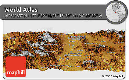 Physical Panoramic Map of the Area around 16° 49' 43" N, 96° 49' 29" W