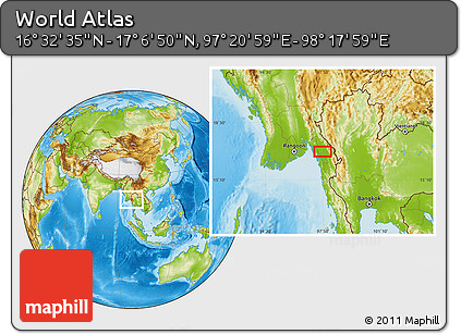 Physical Location Map of the Area around 16° 49' 43" N, 97° 49' 29" E
