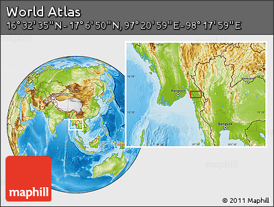 Physical Location Map of the Area around 16° 49' 43" N, 97° 49' 29" E
