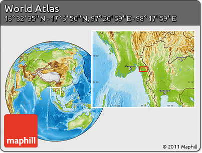 Physical Location Map of the Area around 16° 49' 43" N, 97° 49' 29" E