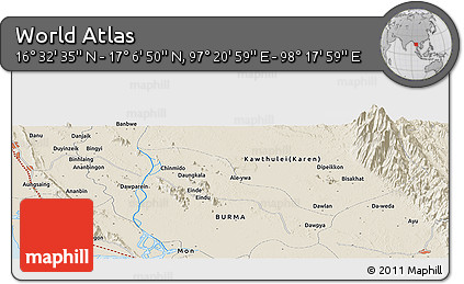 Shaded Relief Panoramic Map of the Area around 16° 49' 43" N, 97° 49' 29" E