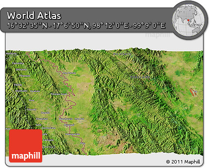 Satellite 3D Map of the Area around 16° 49' 43" N, 98° 40' 30" E