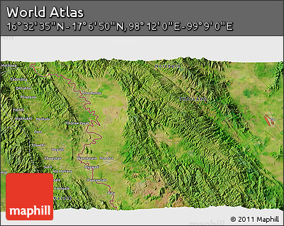 Satellite 3D Map of the Area around 16° 49' 43" N, 98° 40' 30" E