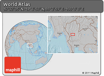Gray Location Map of the Area around 16° 49' 43" N, 99° 31' 30" E, hill shading