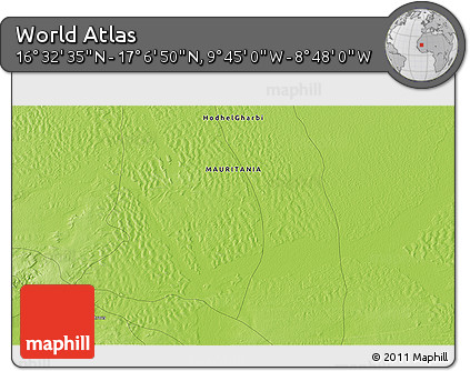 Physical 3D Map of the Area around 16° 49' 43" N, 9° 16' 30" W