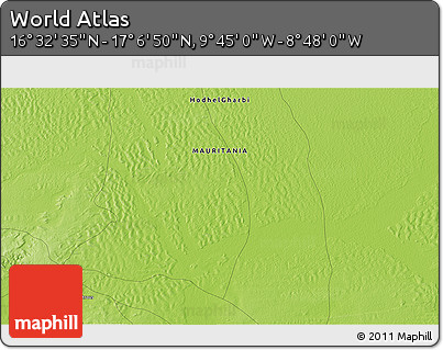 Physical 3D Map of the Area around 16° 49' 43" N, 9° 16' 30" W