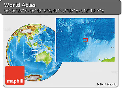Physical Location Map of the Area around 16° 29' 14" S, 112° 16' 30" E
