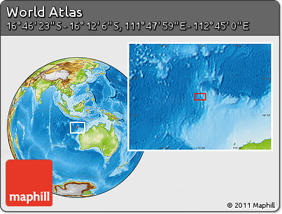 Physical Location Map of the Area around 16° 29' 14" S, 112° 16' 30" E