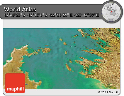 Satellite 3D Map of the Area around 16° 29' 14" S, 123° 19' 29" E