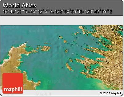 Satellite 3D Map of the Area around 16° 29' 14" S, 123° 19' 29" E