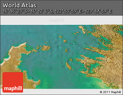 Satellite 3D Map of the Area around 16° 29' 14" S, 123° 19' 29" E