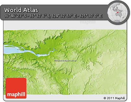 Physical 3D Map of the Area around 16° 29' 14" S, 125° 1' 30" E