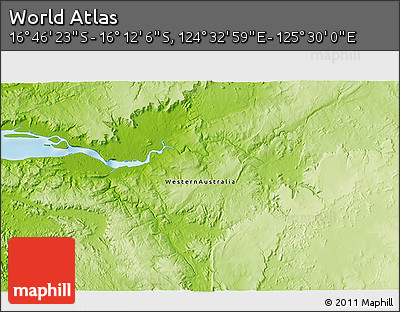 Physical 3D Map of the Area around 16° 29' 14" S, 125° 1' 30" E