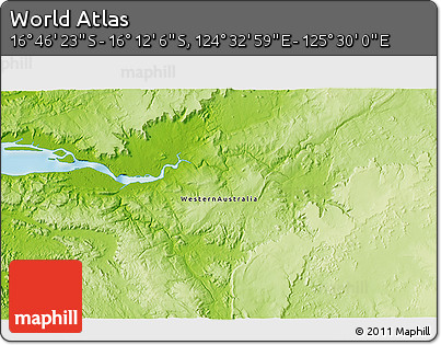 Physical 3D Map of the Area around 16° 29' 14" S, 125° 1' 30" E