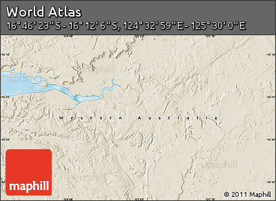 Shaded Relief Map of the Area around 16° 29' 14" S, 125° 1' 30" E