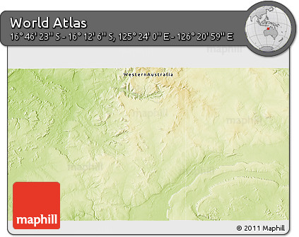 Physical 3D Map of the Area around 16° 29' 14" S, 125° 52' 30" E