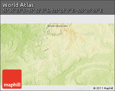 Physical 3D Map of the Area around 16° 29' 14" S, 125° 52' 30" E