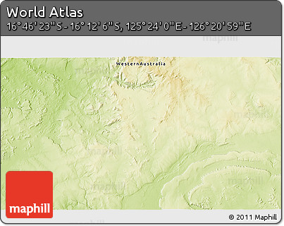 Physical 3D Map of the Area around 16° 29' 14" S, 125° 52' 30" E