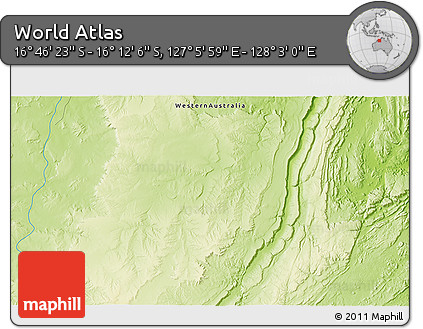 Physical 3D Map of the Area around 16° 29' 14" S, 127° 34' 30" E