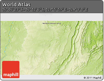 Physical 3D Map of the Area around 16° 29' 14" S, 127° 34' 30" E