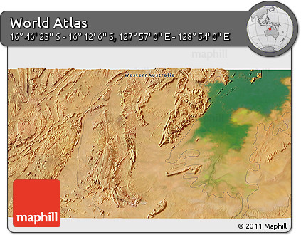 Satellite 3D Map of the Area around 16° 29' 14" S, 128° 25' 30" E