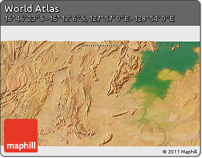 Satellite 3D Map of the Area around 16° 29' 14" S, 128° 25' 30" E