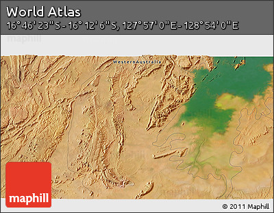 Satellite 3D Map of the Area around 16° 29' 14" S, 128° 25' 30" E