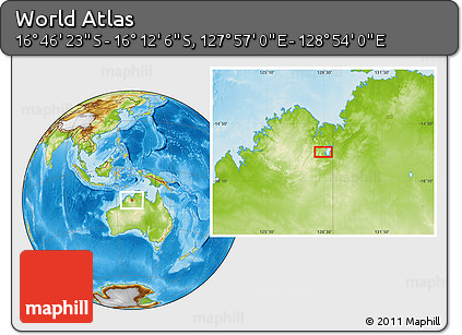 Physical Location Map of the Area around 16° 29' 14" S, 128° 25' 30" E